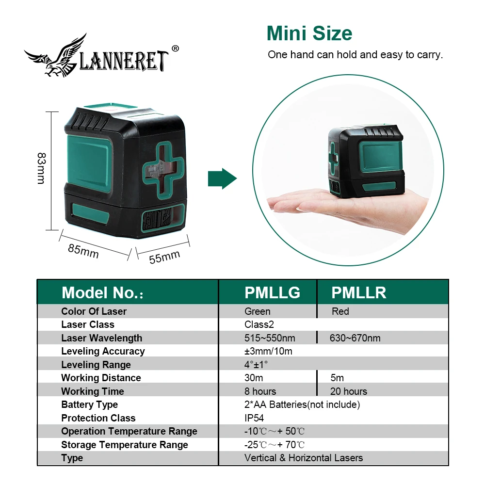 Billige LANNERET Laser Level 2 Linien Horizontale Vertikale Kreuz Linien Grün Strahl Rote Strahl Laser Messgerät