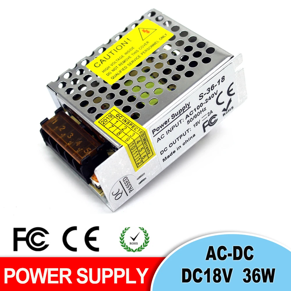 Регулируемый DC18V 2A 36 W источник питания импульсный драйвер 100 240 V AC к DC SMPS для