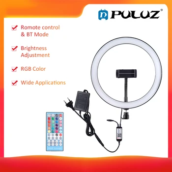 

PULUZ LED Video Makeup Ring Lamp Selfie Light BT Connection Remote Control Brightness Adjustment Built-in Batterys photography