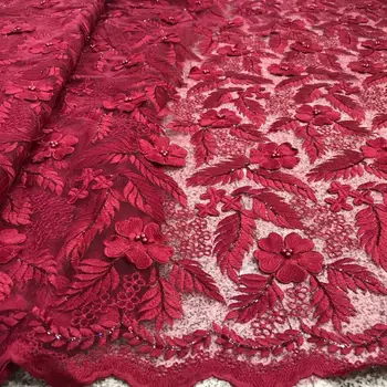 

Red wine Color Nigerian Lace Fabric for Wedding 2020 High Quality Tulle African Beads Swiss Voile Lace Fabric French Net Lace