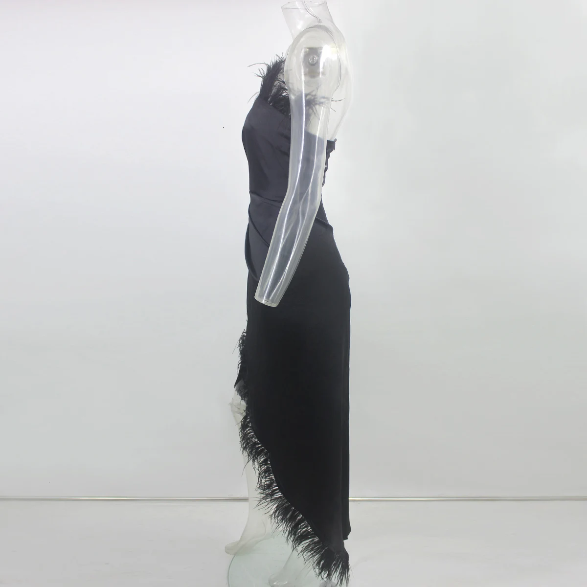 Thereadict Party Christmas Dress Women Autumn Satin Feather Off Shoulder Bodycon Split Long Dress Maxi Mermaid Club Vestidos