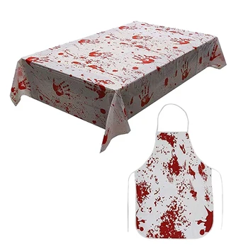 

Bloody Horror Tablecloth and Apron Kit,Haunted House Props,Splashes Of Blood Bloodstain Horror Scary Zombie Halloween Themed Pri