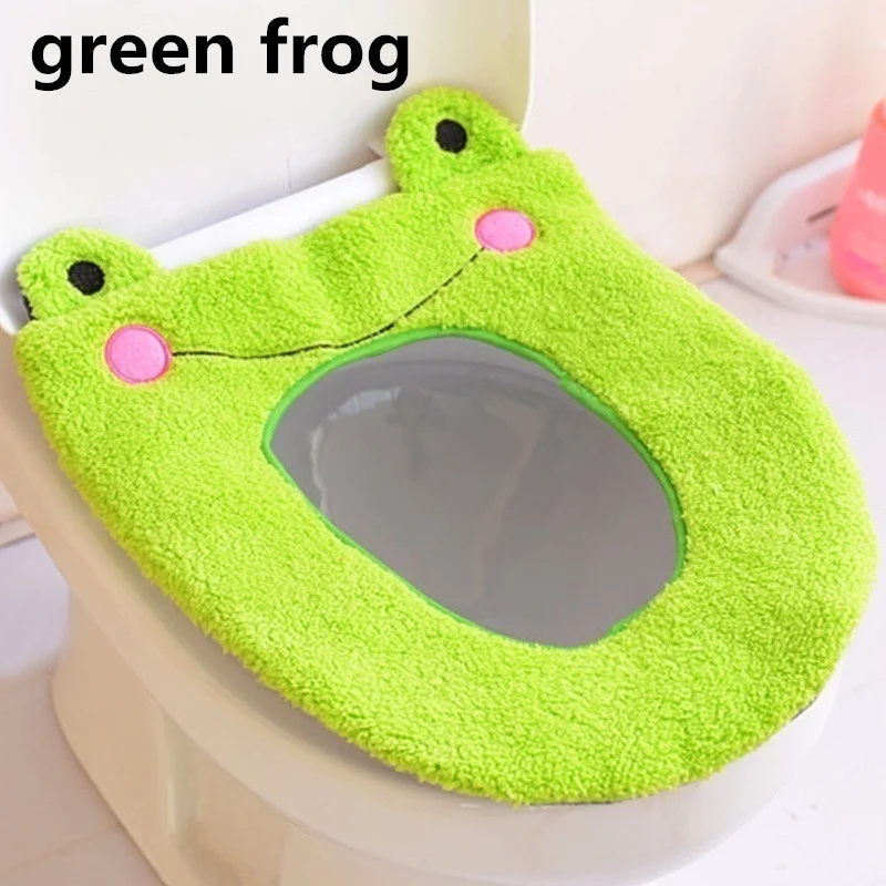 green Симпатичное толстое, туалетное сиденье крышка Симпатичные серия с персонажами из мультфильмов о животных Подушка сиденья для зимы - Цвет: green