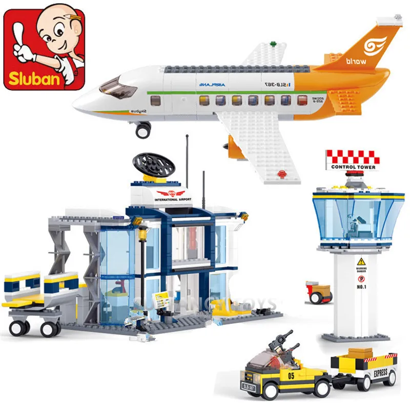 

678Pcs City International Airport Airplane Model Aviation Technic Building Blocks Figures Bricks Educational Toys for Children