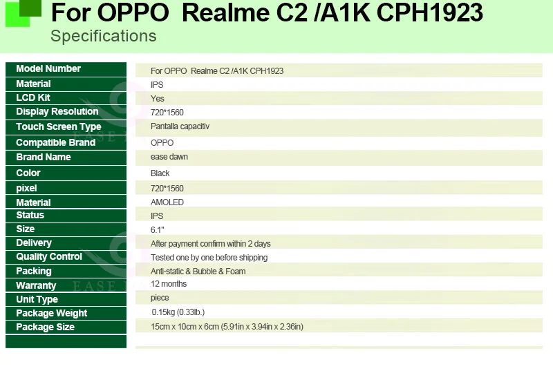 Для OPPO A1K CPH1923/Realme C2 ЖК-дисплей ips дисплей сенсорный дигитайзер сборка для Oppo дисплей