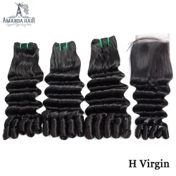 Amanda Ocean Wave Funmi Hair Double Drawn Human Hair Bundles with Closure Unprocessed Brazilian Virgin Hair Bundles with Closure