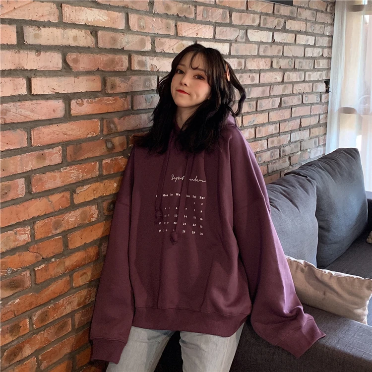 Женские толстовки с капюшоном, с календарем, Harajuku, теплые, зимние, свободные, корейский стиль, тонкая толстовка с капюшоном размера плюс, Женская толстовка, Sudadera Mujer
