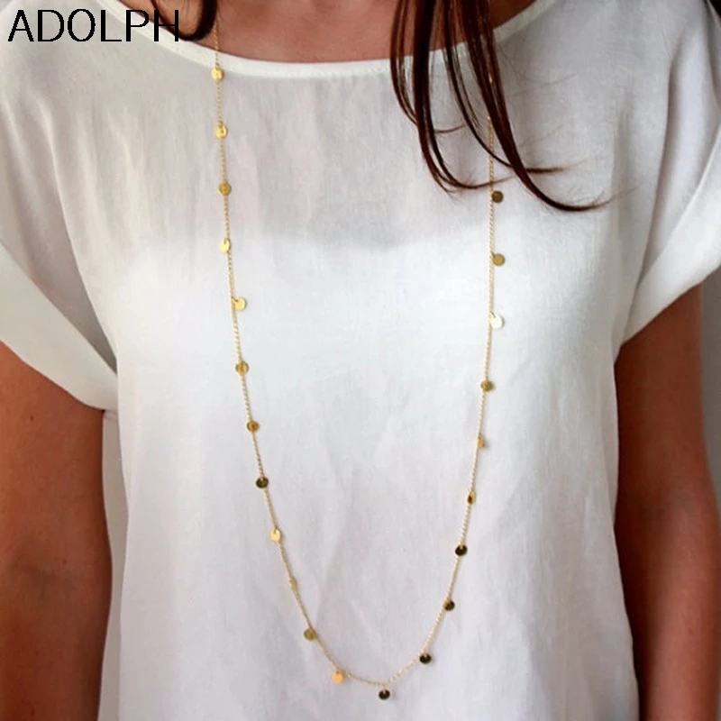 Midden tempel Vooruitzien Adolph 120cm Lange Kettingen Sequin Cirkel Munt Hanger Ketting Vrouwen Girl  Gold Charm Ketting Sieraden Strand Outfits Collares Nieuwe|Schakel ketting|  - AliExpress