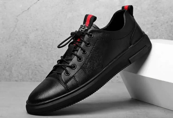 Мужские черные кроссовки Мужская повседневная обувь Дышащие кожаные теннисные