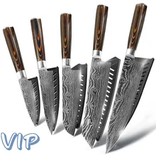 Кухонный нож шеф-повара японский 7CR17 440C высокоуглеродистой нержавеющей стали Шлифовальный лазерный узор