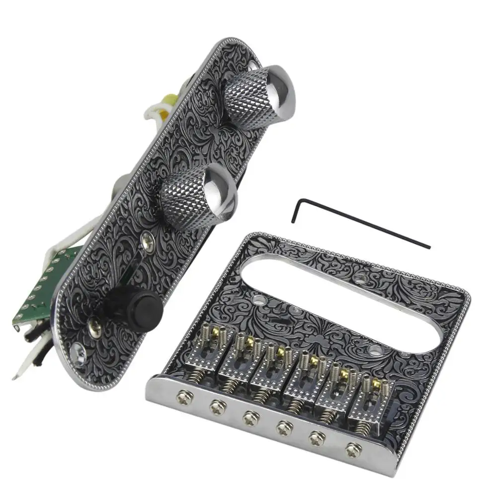 

FLEOR Set of Loaded Prewired Control Plate & Electric Guitar String Through Body Hardtail Bridge for TL Guitar