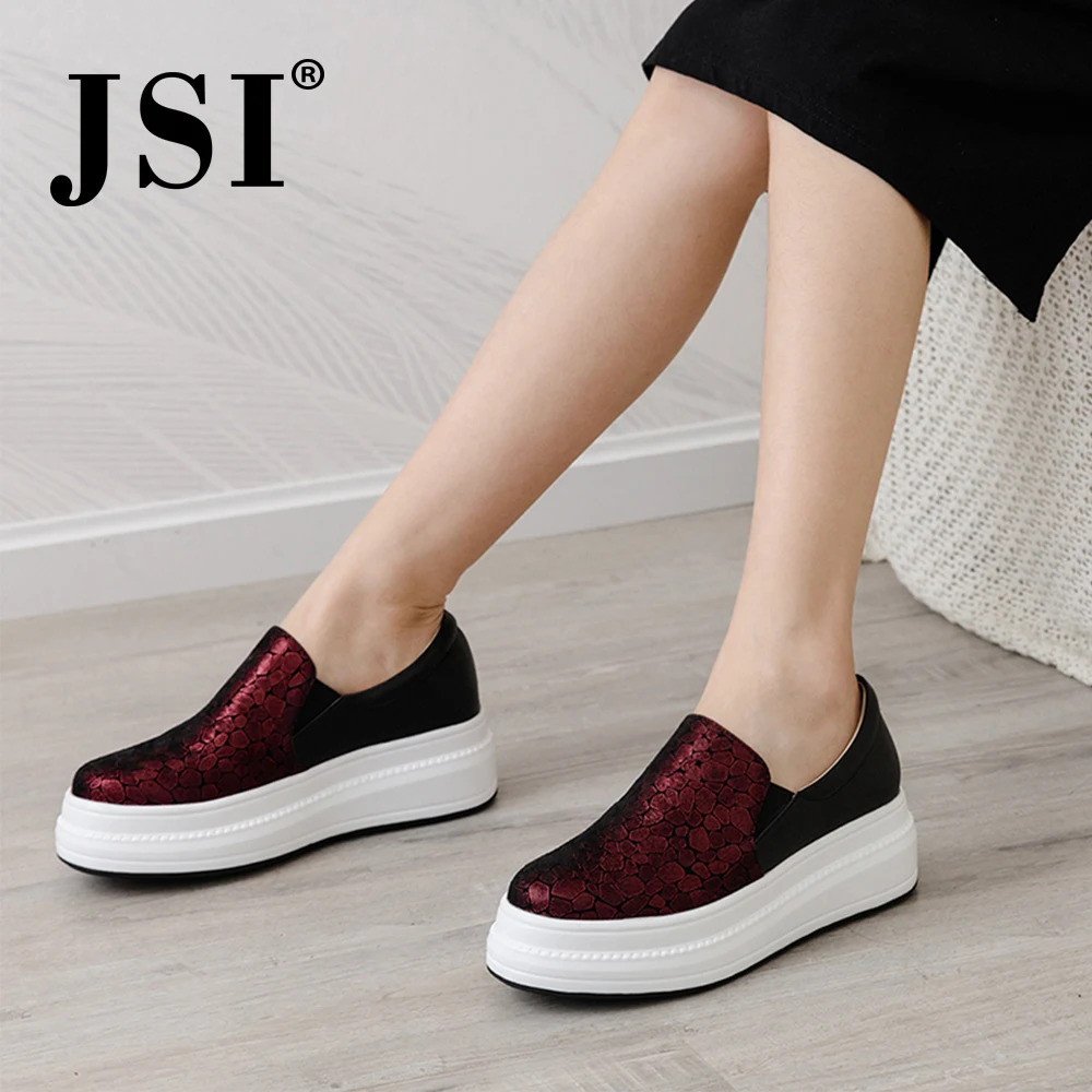 

JSI 2019 New Casual Flats Fashion Round Toe Slip-on Platform Women Shoes Sheepskin Handmade Flat JO387 s