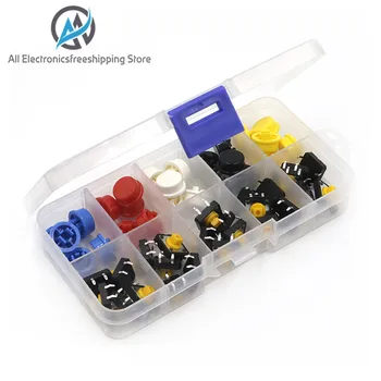 

25PCS Tactile Push Button Switch Momentary 12*12*7.3MM Micro switch button + 25PCS Tact Cap(5 colors)