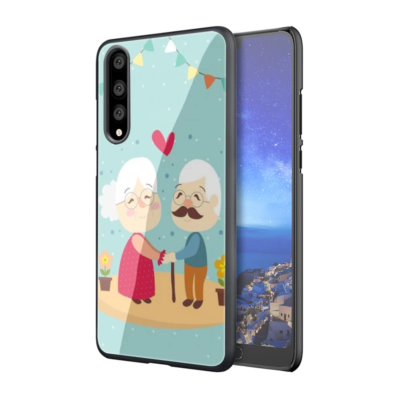 EWAU чехол из закаленного стекла для телефона с дедушкой и бабушкой для huawei P10 P20 P30 mate 20 Lite pro P Smart Y6 Y9 Honor 8X9 10