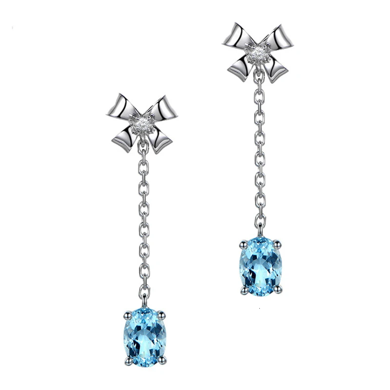 JS-KLQE546blue JoiasHome модные 925 пробы серебряные серьги с овальным аметистом драгоценные камни в форме банта Висячие серьги для женщин Свадебные подарки - Цвет камня: JS-KLQE546blue
