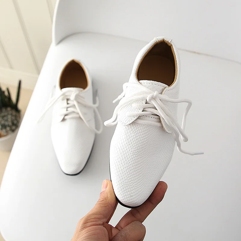 Mumoresp/детская обувь; повседневная кожаная обувь на плоской подошве для мальчиков; модная мягкая обувь для свадебной вечеринки в британском стиле - Цвет: Белый