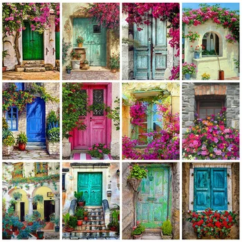

Huacan 5d Diamond Painting Flower Mosaic Door Diamond Art Full Drill Embroidery Scenery Decorations For Home