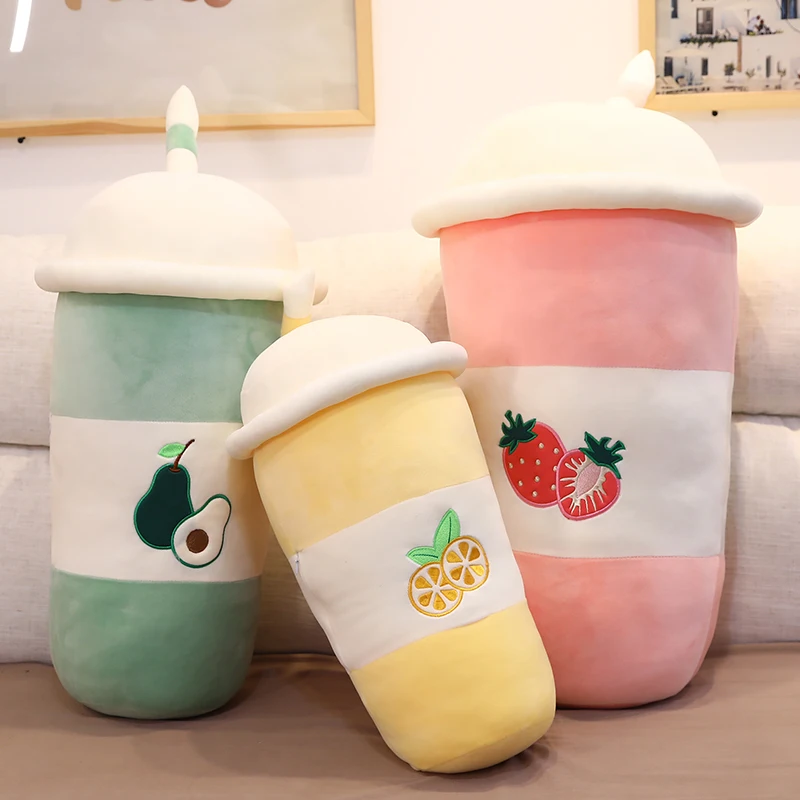 45-80cm Cute Avocado Lemon Strawberry Tea Drink Plush Toy Soft Stuffed Fruit Pillow Kawaii Bubble Cushion Creative Decor | Игрушки и