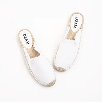 

2019 spring and summer fashion new linen embroidery rose straw casual comfort shoes ladies slippers.