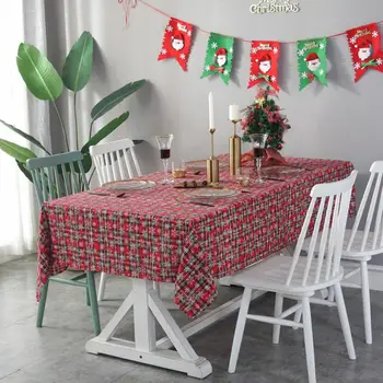 

High Quality Kerst Tafelkleed Christmas Snowflake Print Plaid Table Cloth Red Table Cover New Year Home Decor Tischtuch ZC081