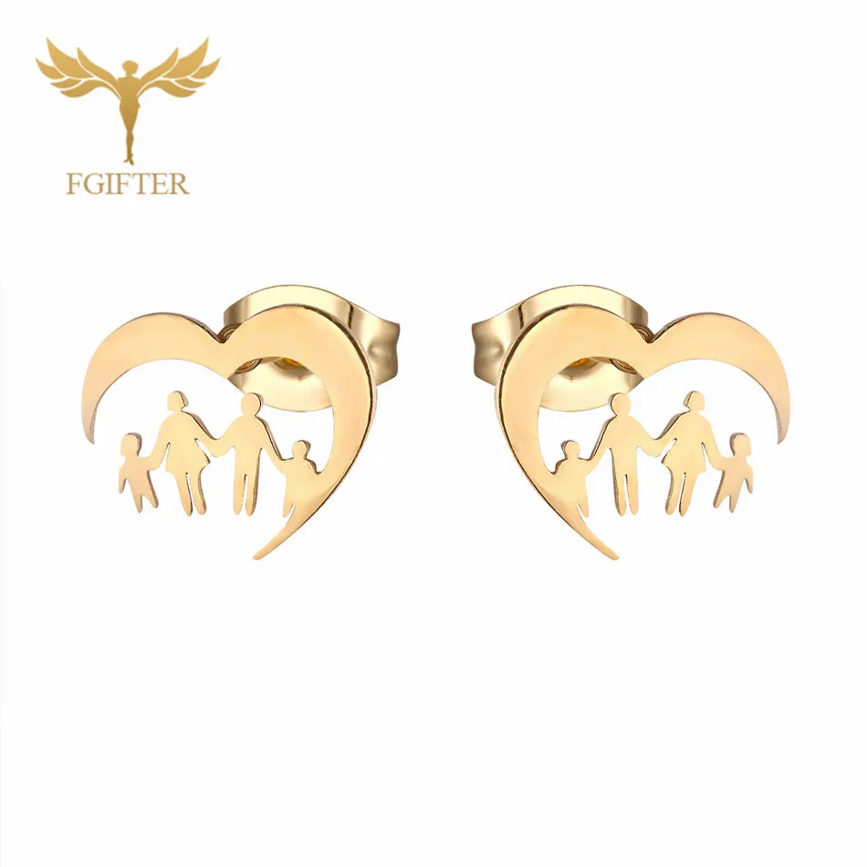 Милые золотые серьги с изображением свинок для детей, серьги-гвоздики для девочек, детские маленькие серьги, высокое качество, золотые ювелирные изделия из нержавеющей стали - Окраска металла: Family Earrings