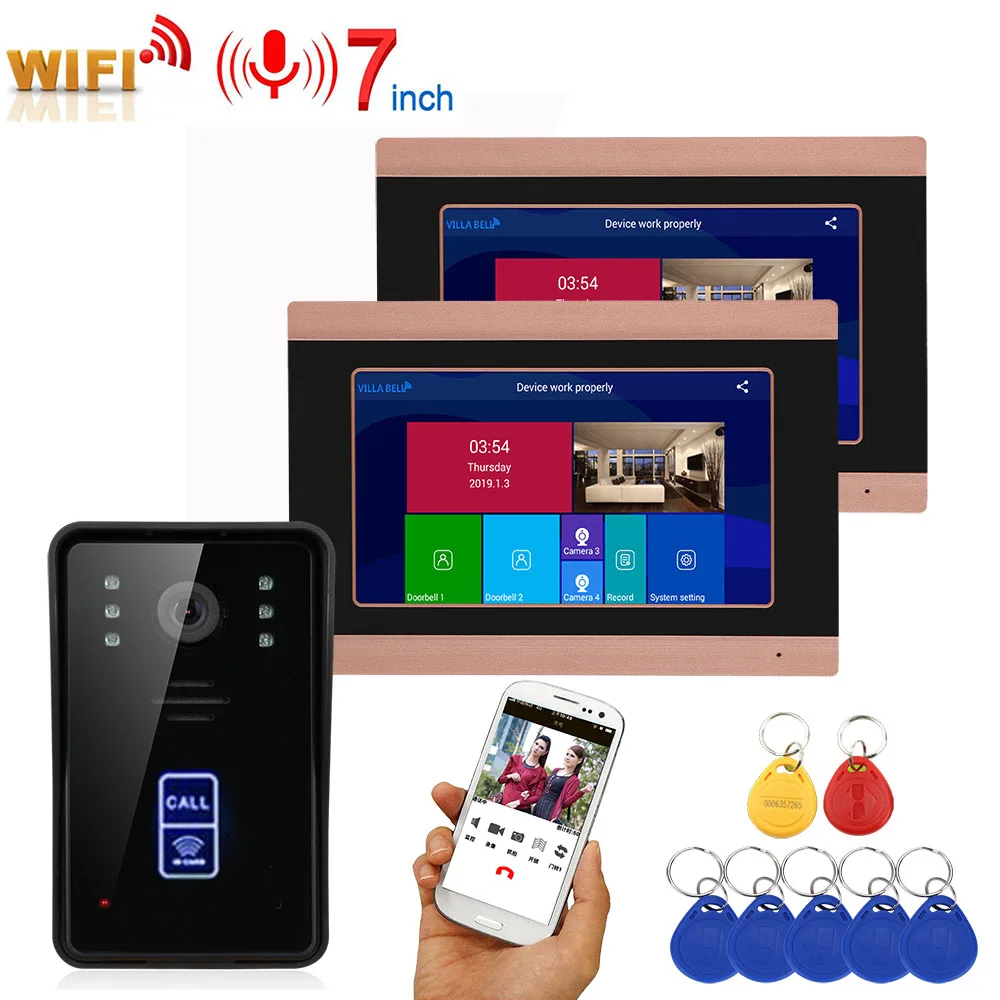 7 дюймовые часы с записью времени беспроводной Wifi RFID видео телефон двери дверной звонок Домофон Система с IR-CUT 1080P Проводная камера ночного видения - Цвет: SY709G710GMJID12