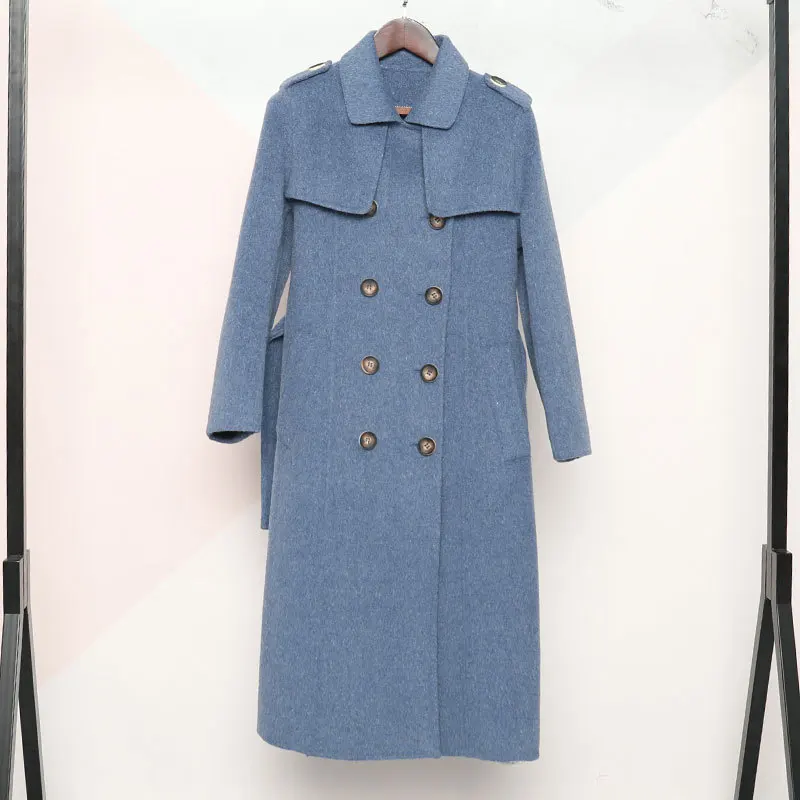Осень и зима Новое двустороннее кашемировое пальто женское длинное флисовое британское ветрозащитное пальто