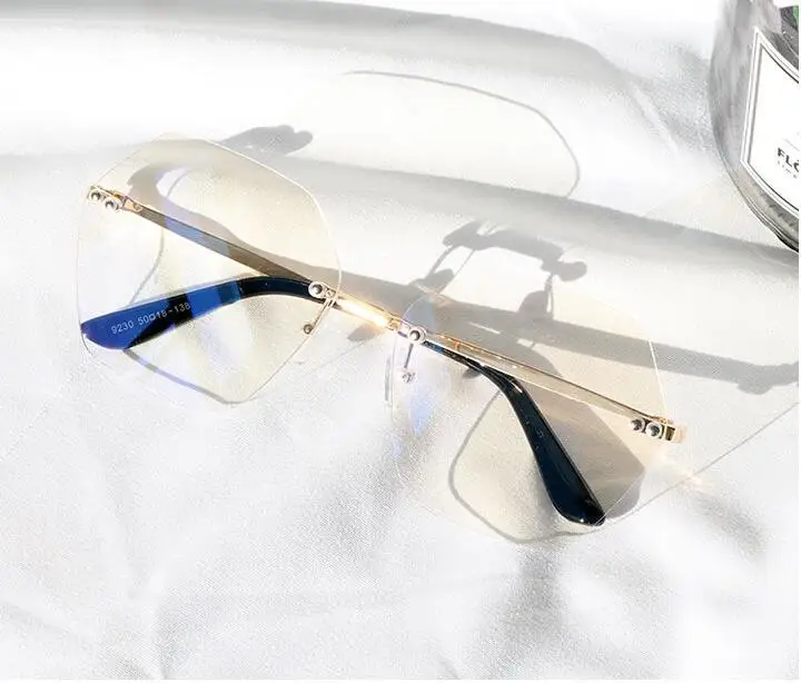 Clear Lens Polygon Rimless Sunglasses Women Vintage Luxury Men Shades Transparent Red Yellow Glasses Lentes De Sol Mujer UV400 - Цвет линз: clear lens