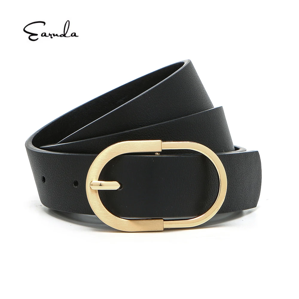 

Earnda Womens Simple Belts for Jeans Gold Alloy Buckle Faux Leather Strap for Dresses