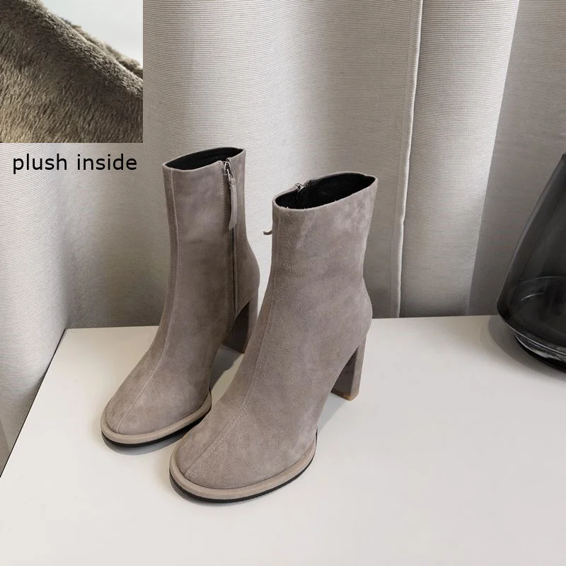 plush inside ALLBITEFO/Лидер продаж; Брендовые женские ботинки из натуральной кожи; сапоги до середины икры; Новая модная женская зимняя обувь для девочек; высокие сапоги - Цвет: plush inside