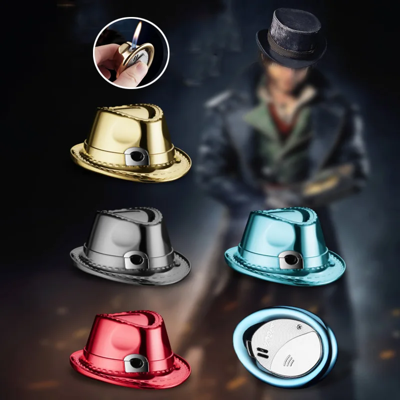 Креативная шляпа в форме зажигалки бутан газовая зажигалка портативная ветрозащитная металлическая зажигалка аксессуары для сигарет мужской подарок