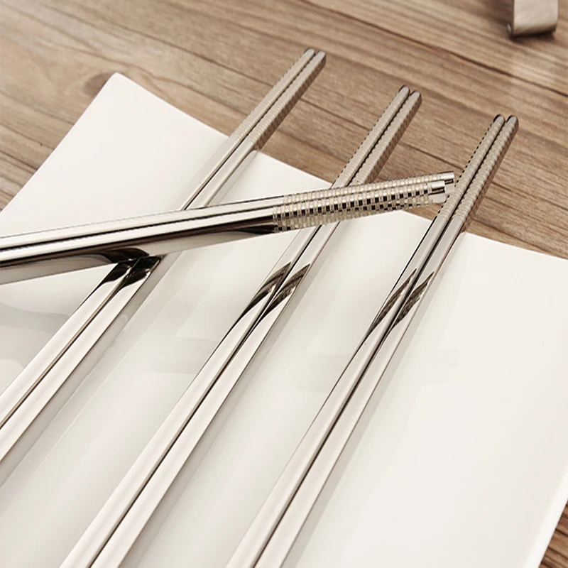 5 пар корейских палочек для еды из нержавеющей стали металлический квадратный японский набор палочек для еды китайские столовые приборы противоскользящая столовая посуда набор посуды
