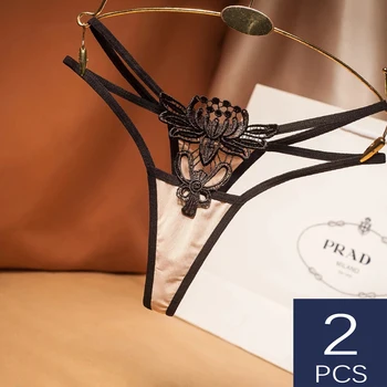 

2 Pieces Sexy Thong Seamless underwear women Hollow Embroidered Panties Low-Rise Delicate Lingerie Tempting G-string Hot Female