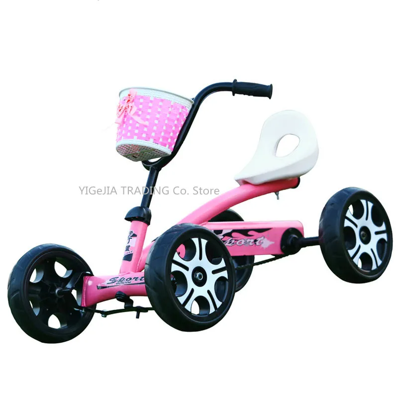 4 Wheeled Go Kart For Younger Children, Kids Pedal Go-Karts with EVA Wheels, Adjustable Seat, Front Basket
