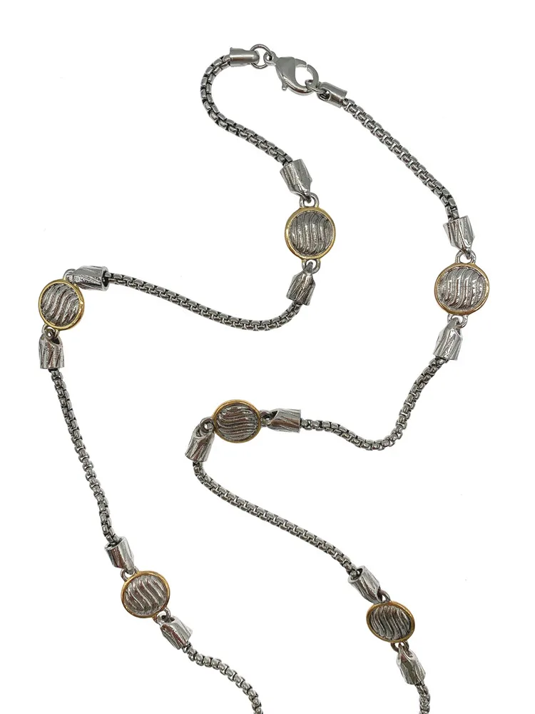 Hammered Gold Silver Plated Coin Metal Long Necklace With Box Chain Trendy For Women Girls Gift 35 Inch