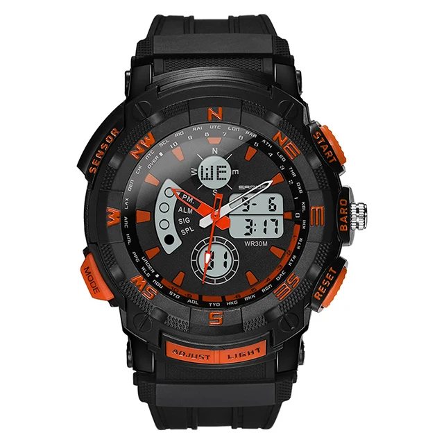 Black Orange SANDA модные мужские часы Водонепроницаемый Многофункциональный светодиодный часы мужские часы для свиданий на открытом воздухе спортивные цифровые наручные часы relogio masculino - Цвет: Black Orange