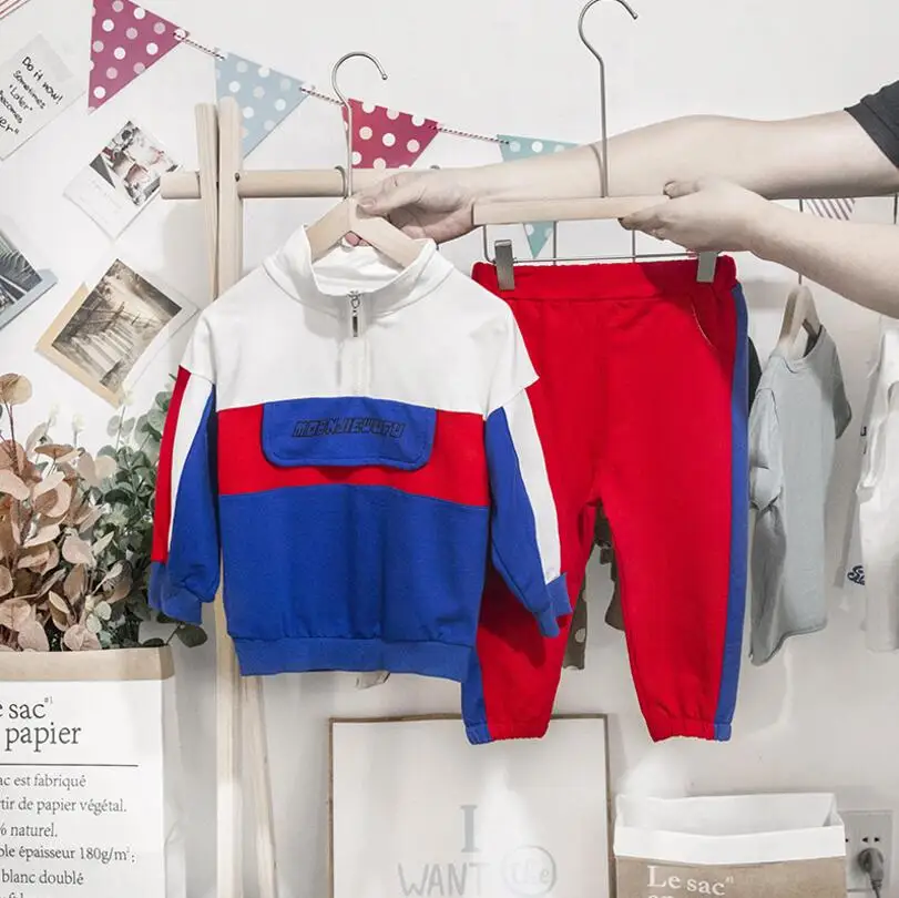 Baby boy clothing Boy's clothes Blue Patchwork Sweater Suit Suitable for Autumn and Winter Bebe Suitable for 0-4 years old baby