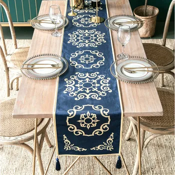 

DUNXDECO Table Runner Dinner Party Long Table Cover Fabric Modern Luxury Royal Print Soft Desk Decorating Textile