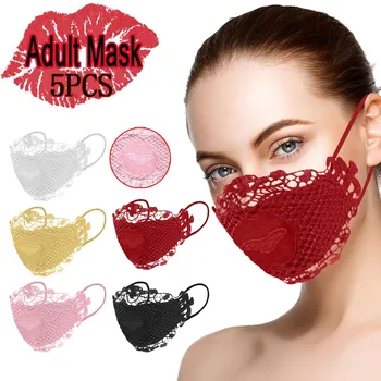 

5pcs Adult Lace Mask Washable Reusable Mouth Face Cover Mask Fashion Delicate Lace Applique Masks Mascarillas Se6
