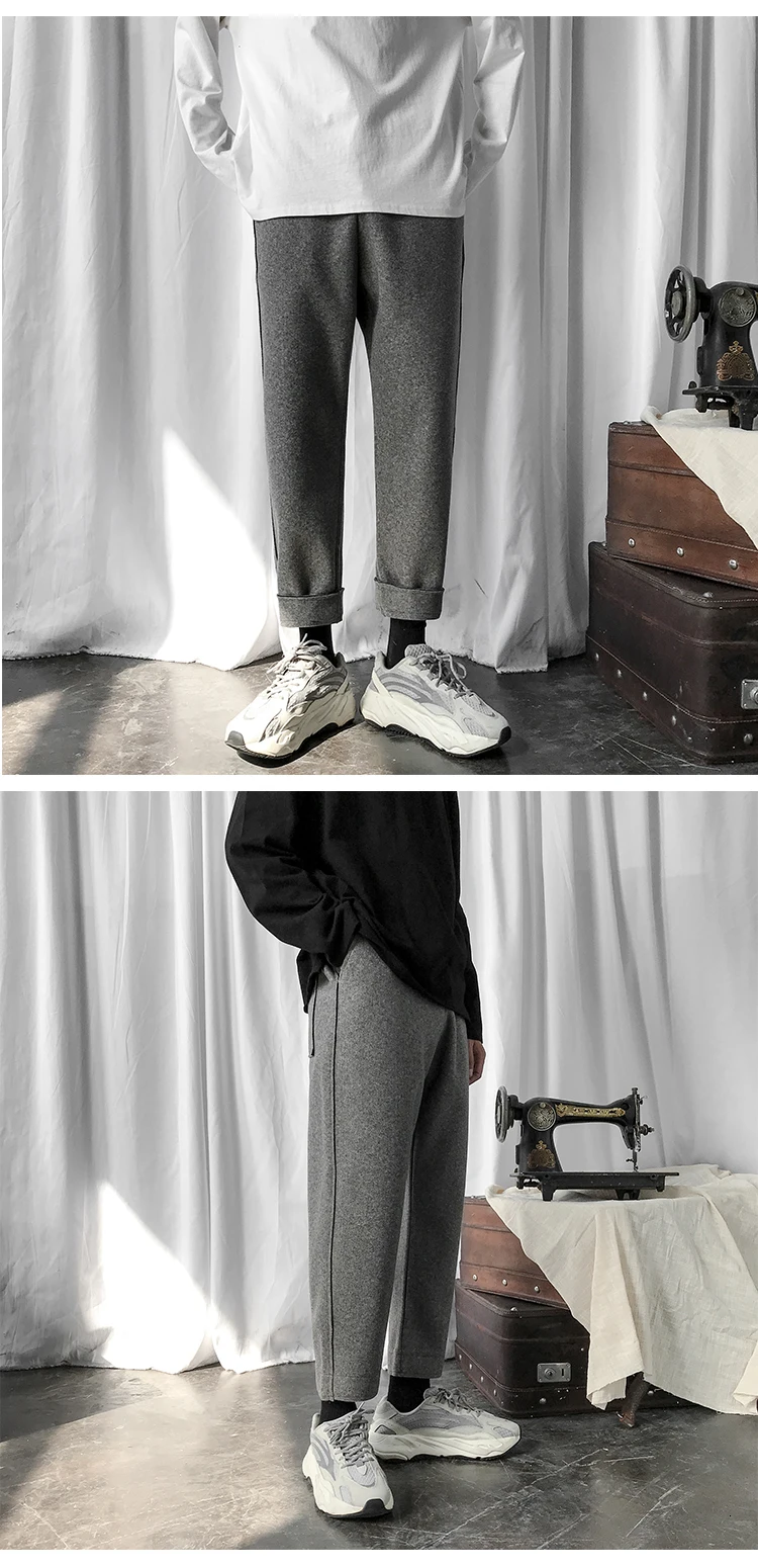 Зимние Утепленные шерстяные брюки мужские модные однотонные повседневные брюки мужские уличные свободные брюки в стиле хип-хоп мужские M-2XL