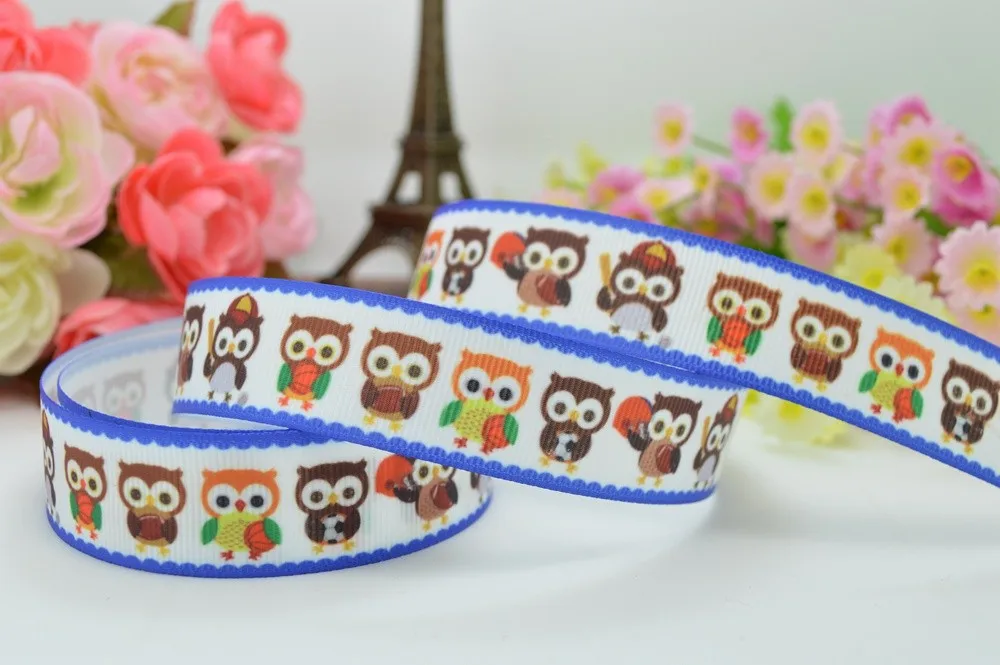 7/" 22 мм SO CUTE Сова Спортивная печатная корсажная лента hai rbow DIY Ручная работа OEM 50YD