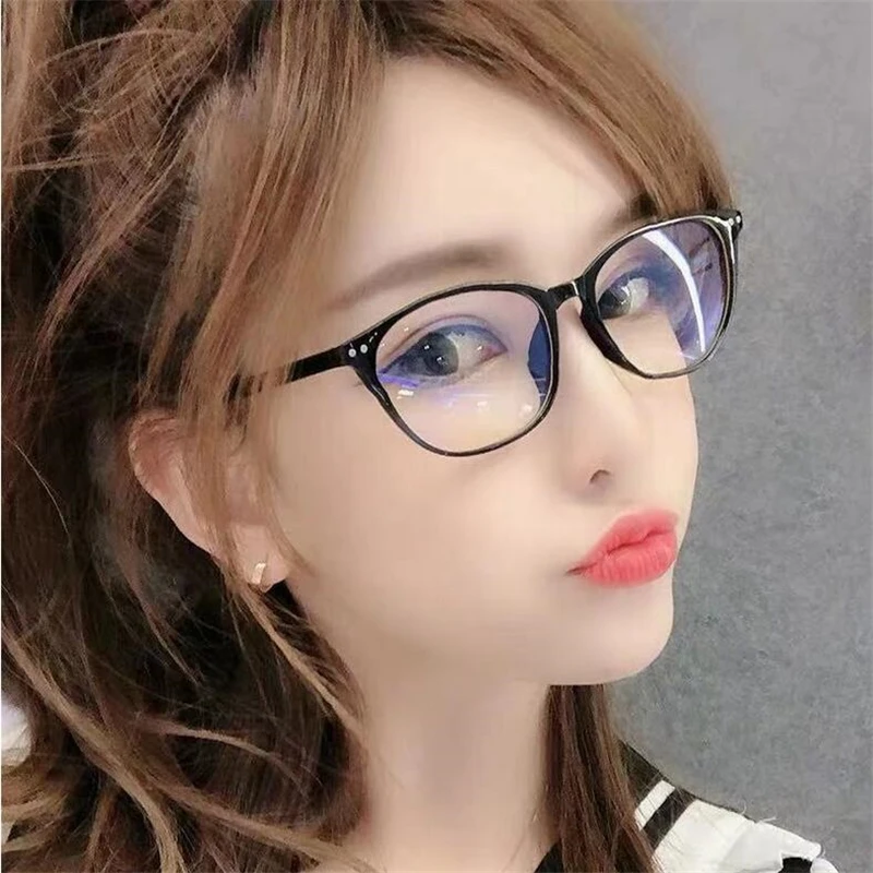 Rivets Finished Myopia Glasses Women Blue Film Coating Oval Nearsighted Eyeglasses -1.0 -1.5 -2.0 -2.5 -3.0 -3.5 -4.0 -4.5 -6.0 6
