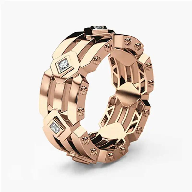 Rose Gold Модное мужское белое кольцо, серебряное золото, розовое золото, свадебные украшения для помолвки, Sz 6-10 - Цвет основного камня: Rose Gold
