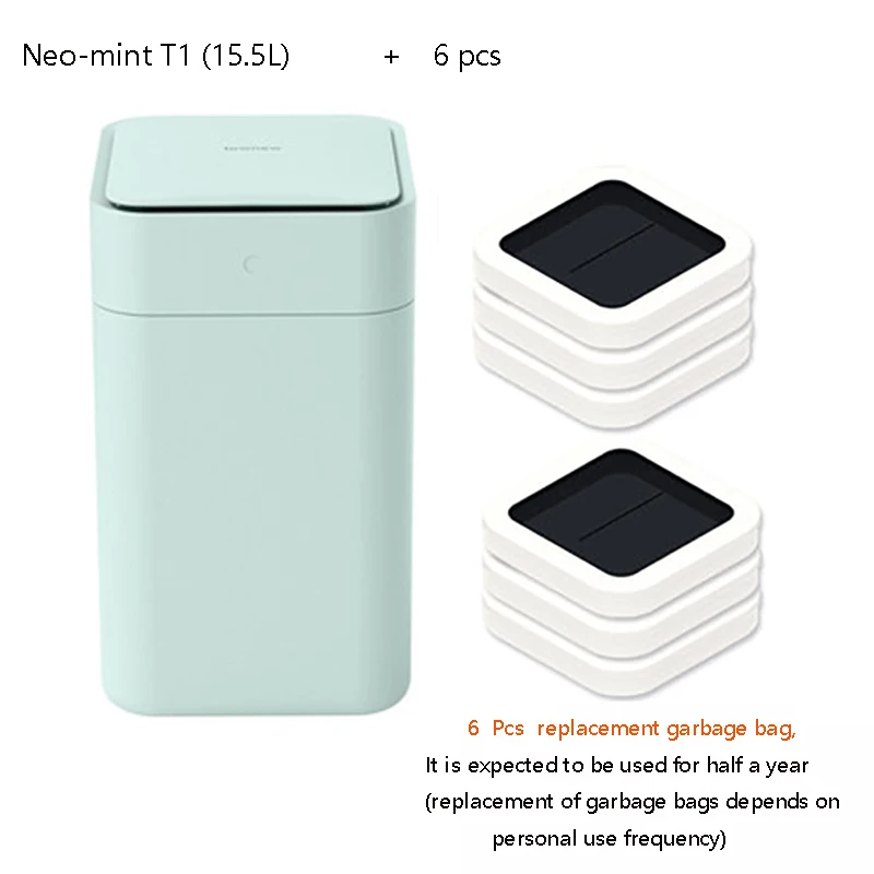 Neo mint T1 whit 6 Oringal Townew умный мусорный бак T1 большой емкости автоматический умный инфракрасный датчик движения мусорное ведро кухонная корзина для мусора - Цвет: Neo mint T1 whit 6