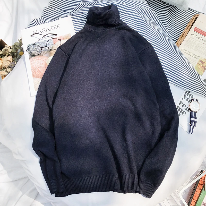 Dark blue Осенне-зимний женский вязаный свитер с высоким воротом, повседневный мягкий джемпер с воротником поло, модный тонкий женский эластичный пуловер, большой размер - Цвет: Dark blue