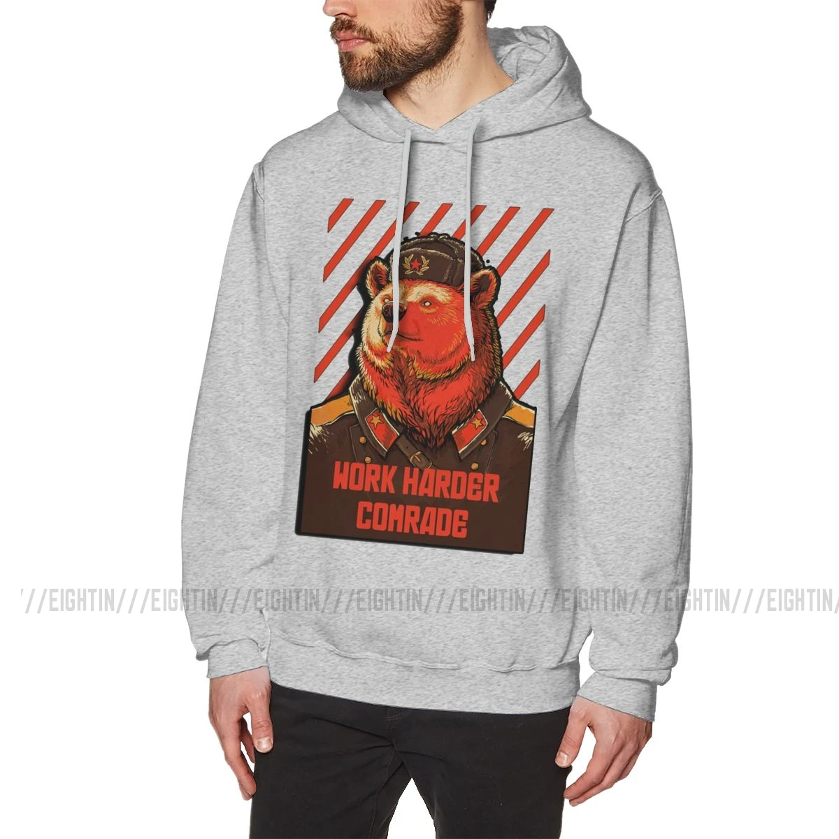 Men Vote Soviet Bear RussianSweatshirts Bear Meme The Soviet Union Hoodie Design Cotton Hooded Funky Hooded Tops Ussr Comrades - Color: Gray