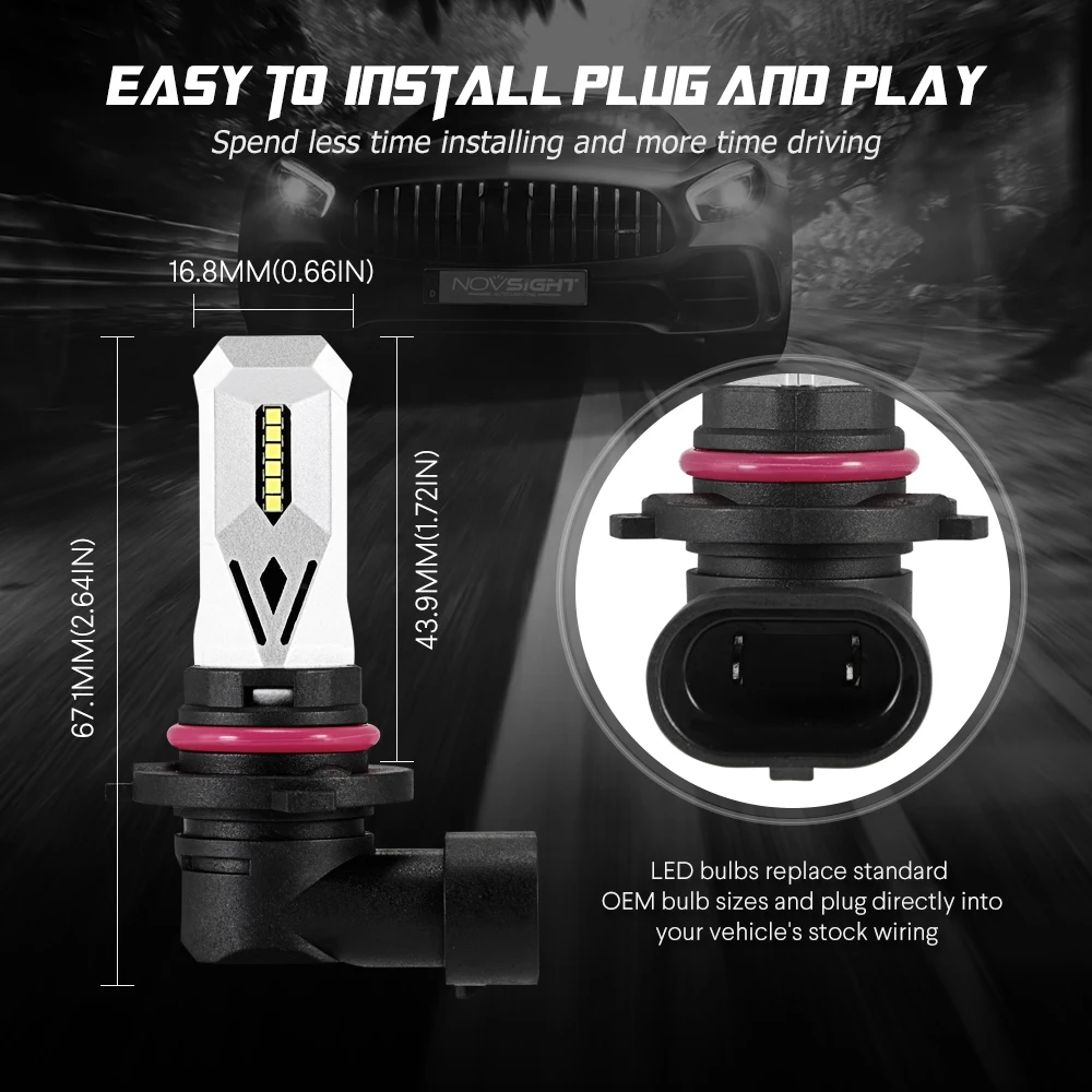 Novsight 2 шт H7/H11/9005/9006 80 Вт Автомобильный светодиодный противотуманный светильник, сменный комплект для фар дальнего света