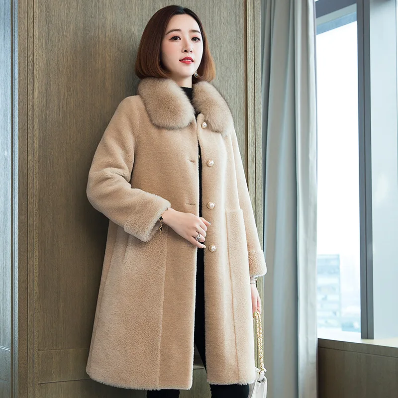 Gongmi AYUNSUE, зимнее женское пальто из натурального меха, длинная шерстяная куртка, Воротник из лисьего меха, Корейская одежда, меховые пальто, Manteau Femme 19527 KJ3707 - Цвет: Gongmi