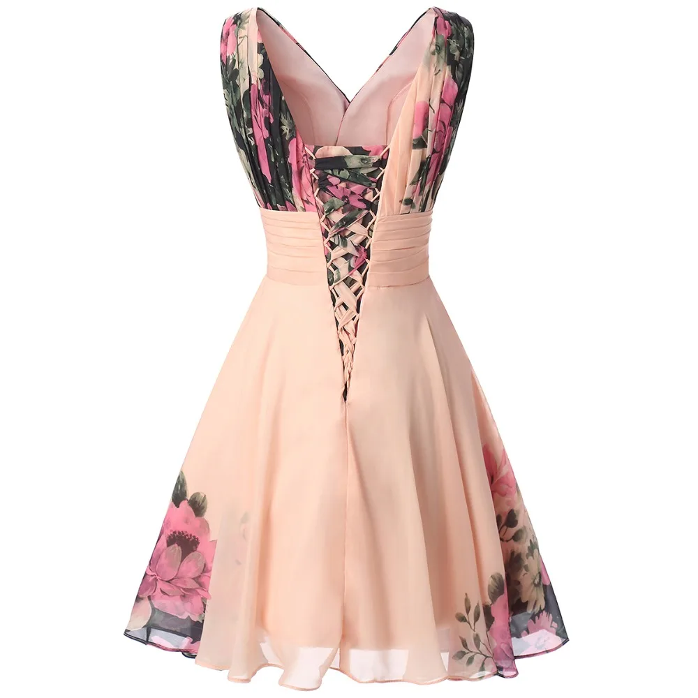 Chiffon Evening Dress Party Gown Floral Printed Short Evening Dress 2022 Robe De Soiree pink ball gown