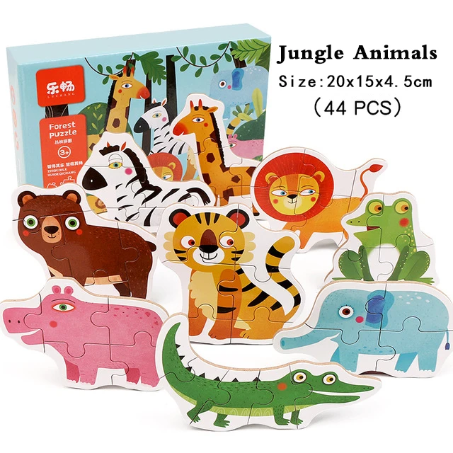 Blue New big size Puzzle Wooden Toys for Children Cartoon Animal Fruit Wood Jigsaw Kids Baby Early Educational Learning Toy for Gift - Color: Blue